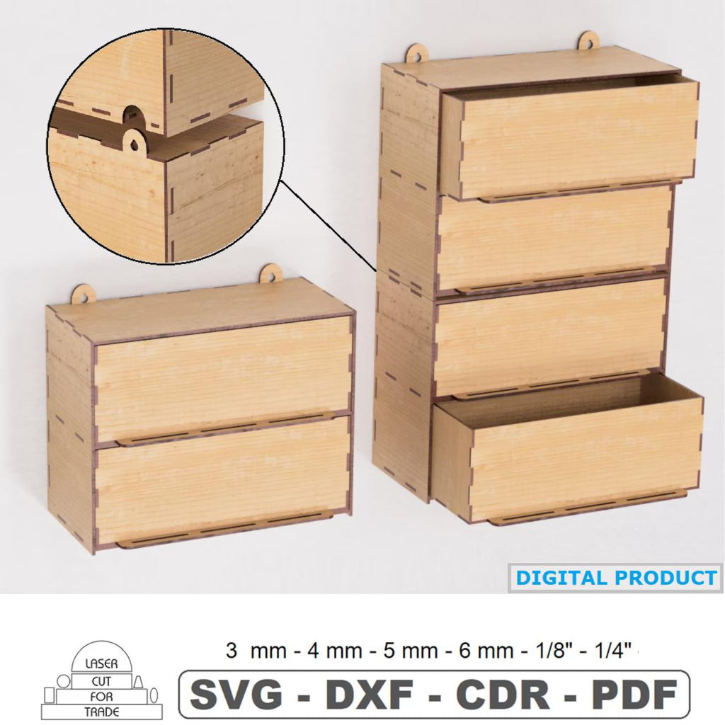 Laser cut Modular Wall Mounted Drawer Organizer